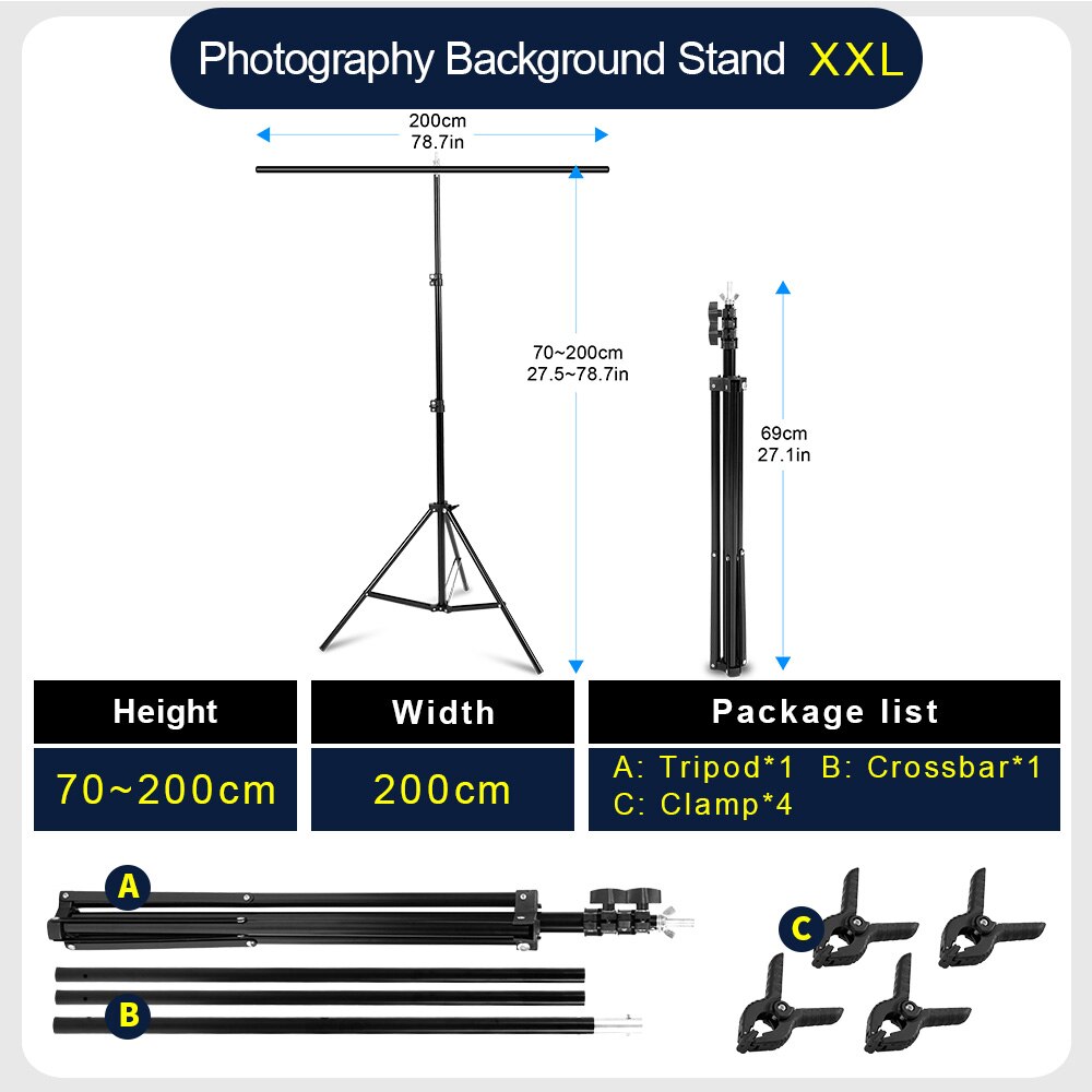 Professionele Fotografie Foto Achtergrond Staat T-Vorm Achtergrond Frame Ondersteuning Systeem Stands Met Klemmen Voor Video Studio: 200x200 CM