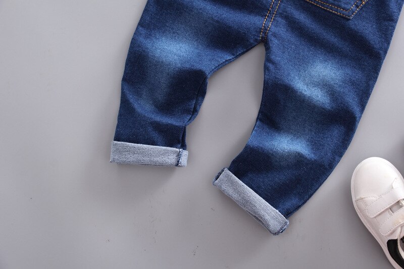 Spring and Autumn Boys and Girls Belted denim Pants Letters Single jeans children jean overall kids Cowboy jeans