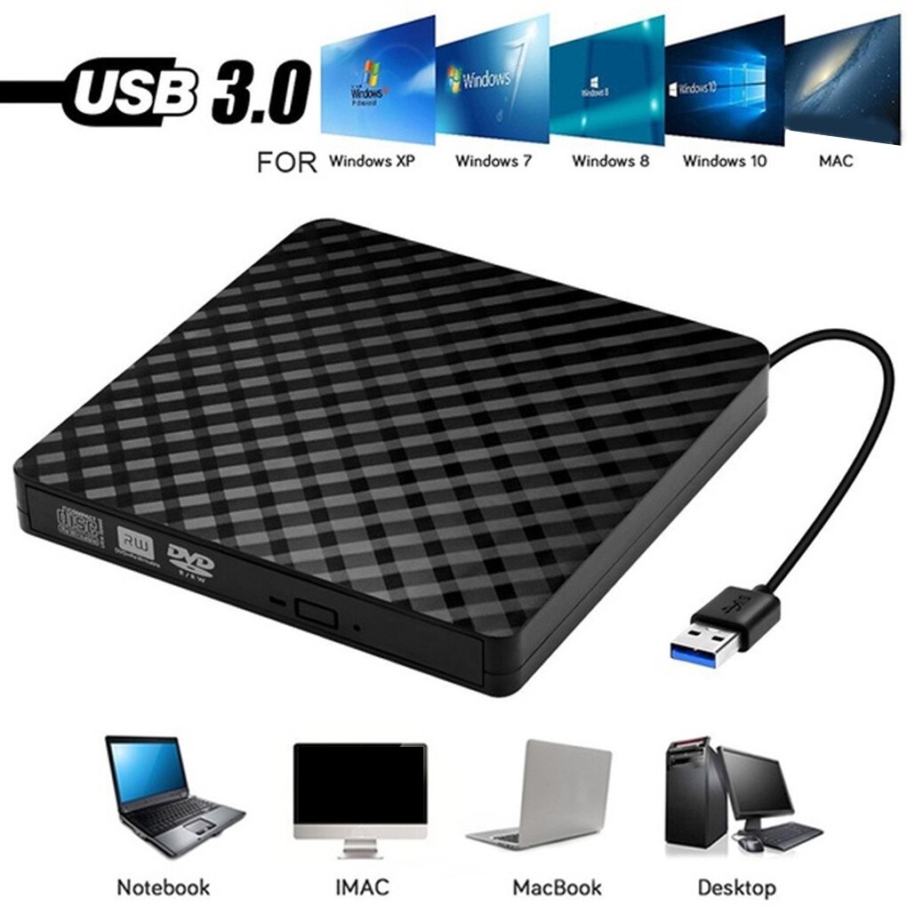 PC Cd Player Laptop External USB 3.0 DVD RW CD Writer Portable Optical Drive Burner Reader Player Tray