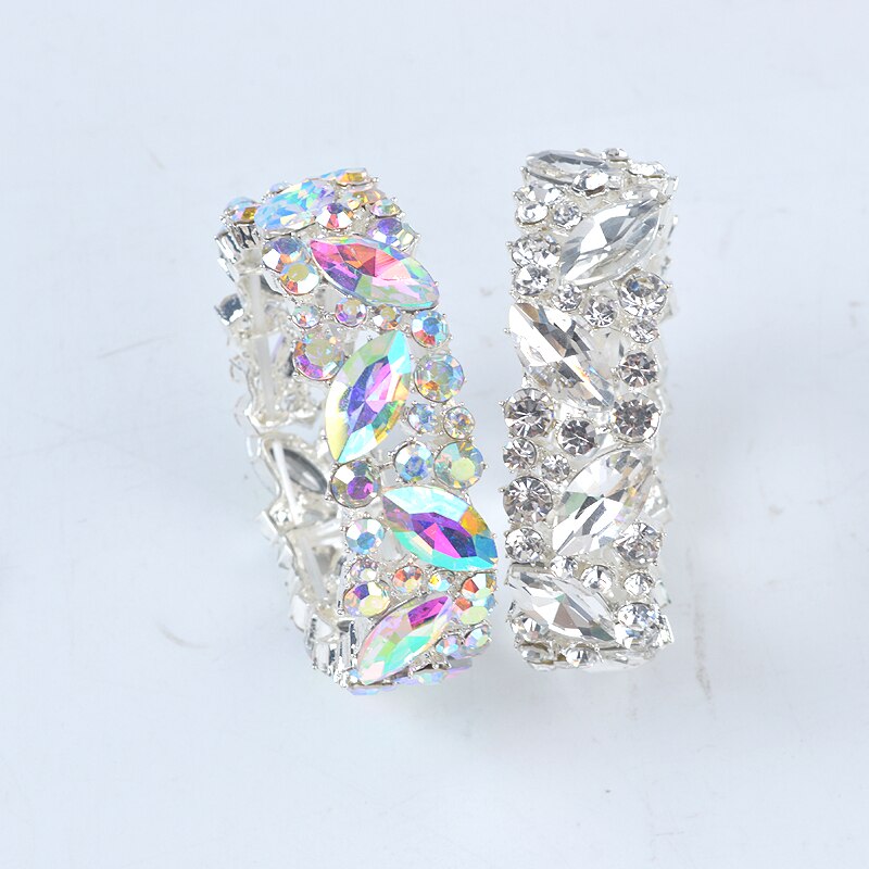 Eenvoudige Ab Kleur Crystal Manchet Armbanden Armband Grote Brede Stretch Bangle Sieraden Giften Voor Vrouwen Bruiloft Accesorios