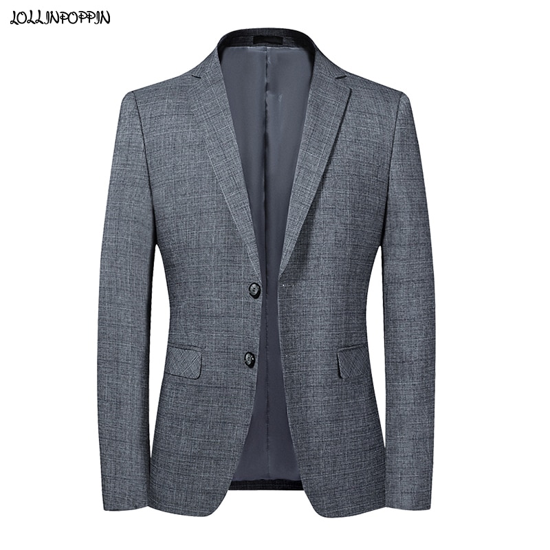 Mannen Grijs Pak Jacket Notched Revers Twee Knoppen Single Breasted Mens Plaid Grijs Pak Jas Smart Casual