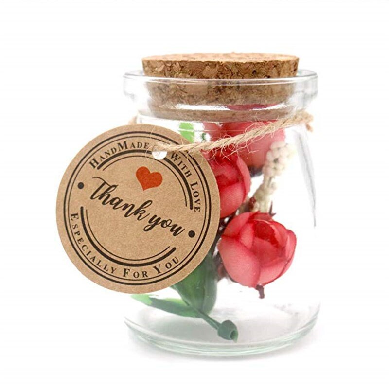 100PCS Kraft Paper Tags DIY Handmade Thank You Multi Style Crafts Hang Tag With Rope Labels Wrapping Supplies Wedding Favor