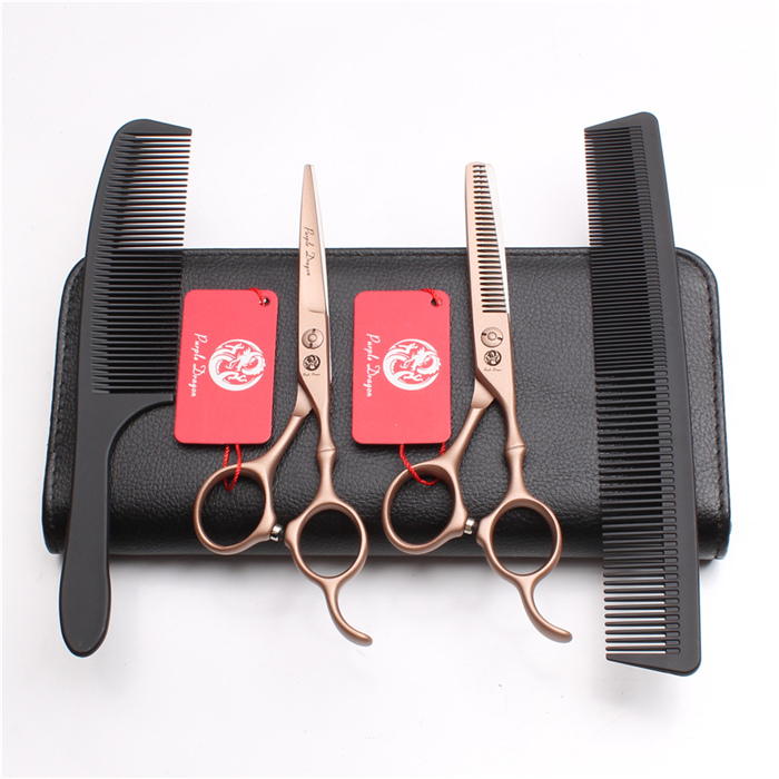 6In. 17.5cm 440C Purple Dragon Rose Gold Hairdressing Scissors Thinning Shears Cutting Scissors Hair Scissors Z9030: Z9030 Jin 4P 6Y