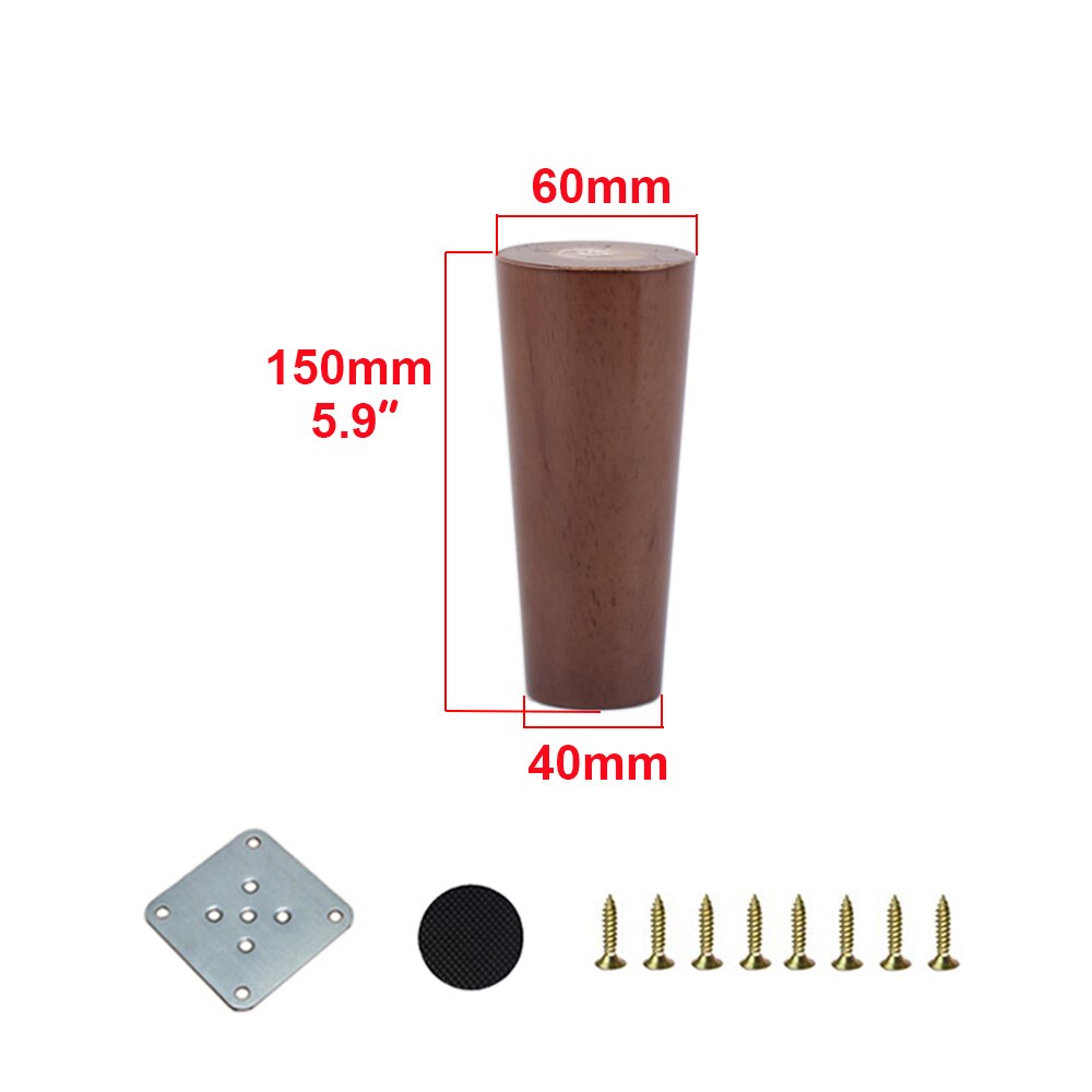 1/4PCS Solid Wood Furniture Legs Walnut Color Straight Oblique With Metal Footings Sofa Replacement Legs For Cabinet Couch Table: 1PC 15CM Straight