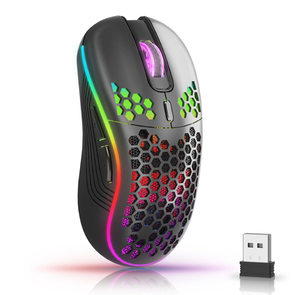 2.4G USB en Type-C draadloze gamingmuis RGB-achtergrondverlichting Oplaadbare verstelbare DPI Ergonomische muizen voor pc Laptop Mac Android: Paars