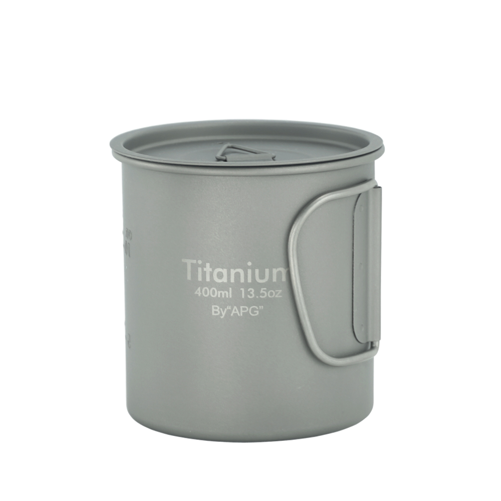 APG Ultraleicht Titan Picknick Camping Tasse Wasser Becher Faltbare Griff Topf Kaffee Tee Tasse mit Deckel: eins Tasse