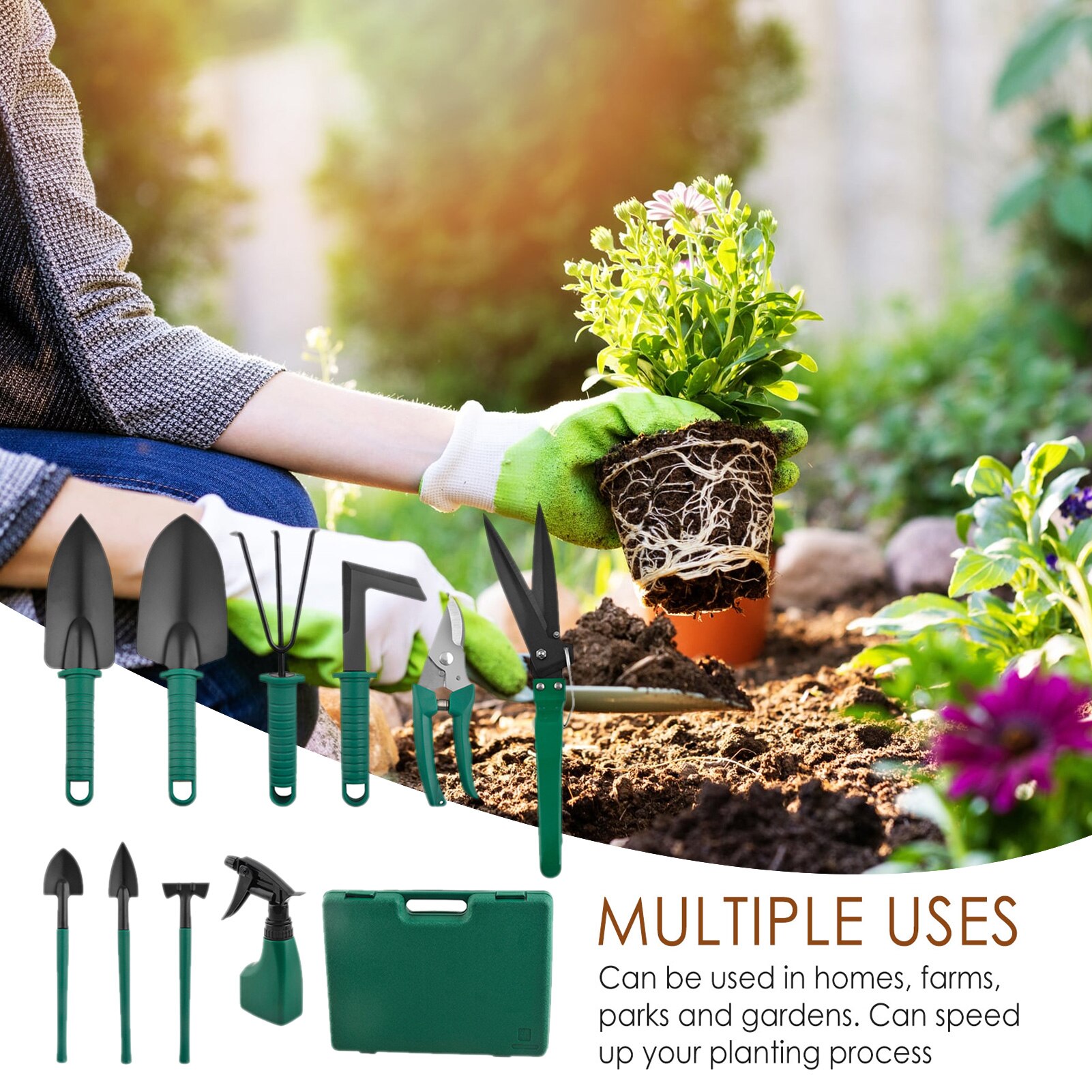 10 Pcs Garden Tool Set Stainless Steel Garden Tool Kit With Organizer Case Heavy Duty Gardening Work Set