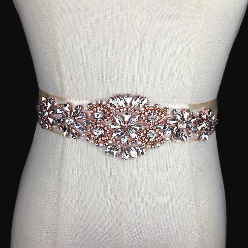 Silver handmade Rhinestone Applique Bridal Belt Crystal Wedding Sash Belt With beaded Pearl For Wedding Evening Dress up Prom
