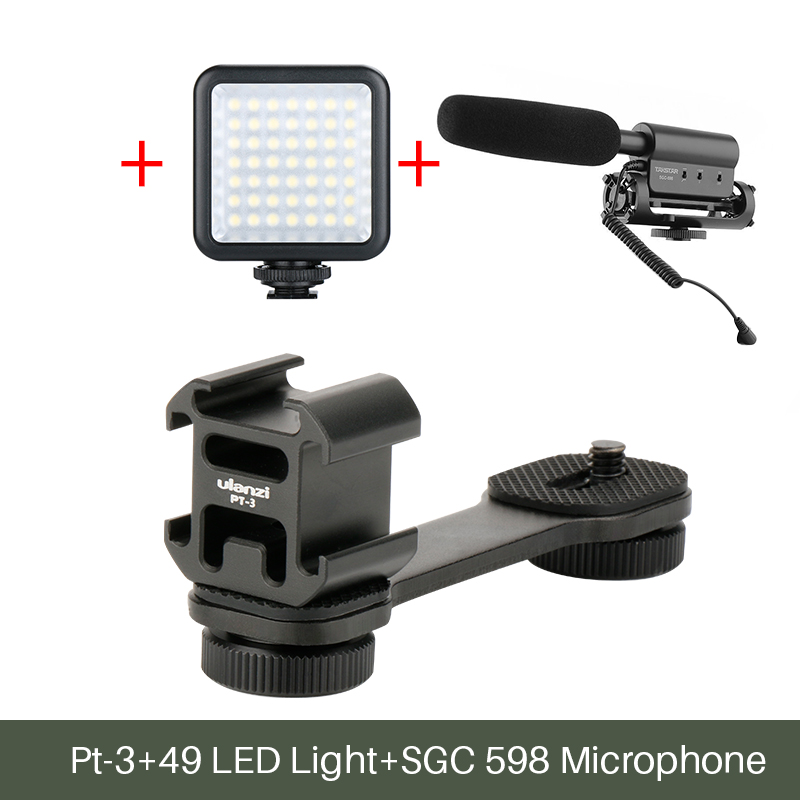 Ulanzi PT-3 Metal Extension Bar 3 Cold Shoe Mounts for Zhiyun Smooth 4/DJI OSMO/Vimble 2 Gimbal LED Light BY-MM1 Microphone: PT-3 LED SGC-598