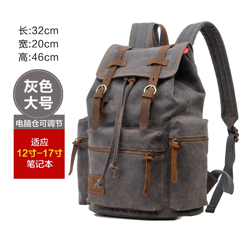 AUGUR 17 inch men&#39;s backpack vintage canvas backpack school bag men&#39;s travel bags large capacity travel laptop backpack bag: GREY PLUS