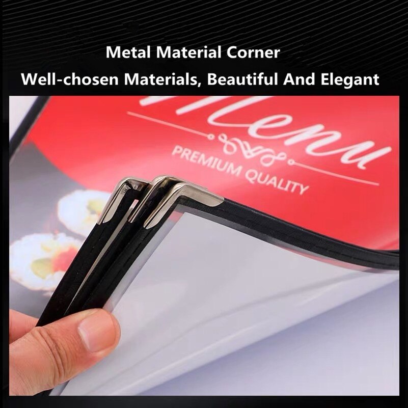 A4 Black Leather Recipe Menu Paper Book Frame PVC Menu Binder Inner Page Replaceable Restaurant Cafe Table Menu Holder Stand