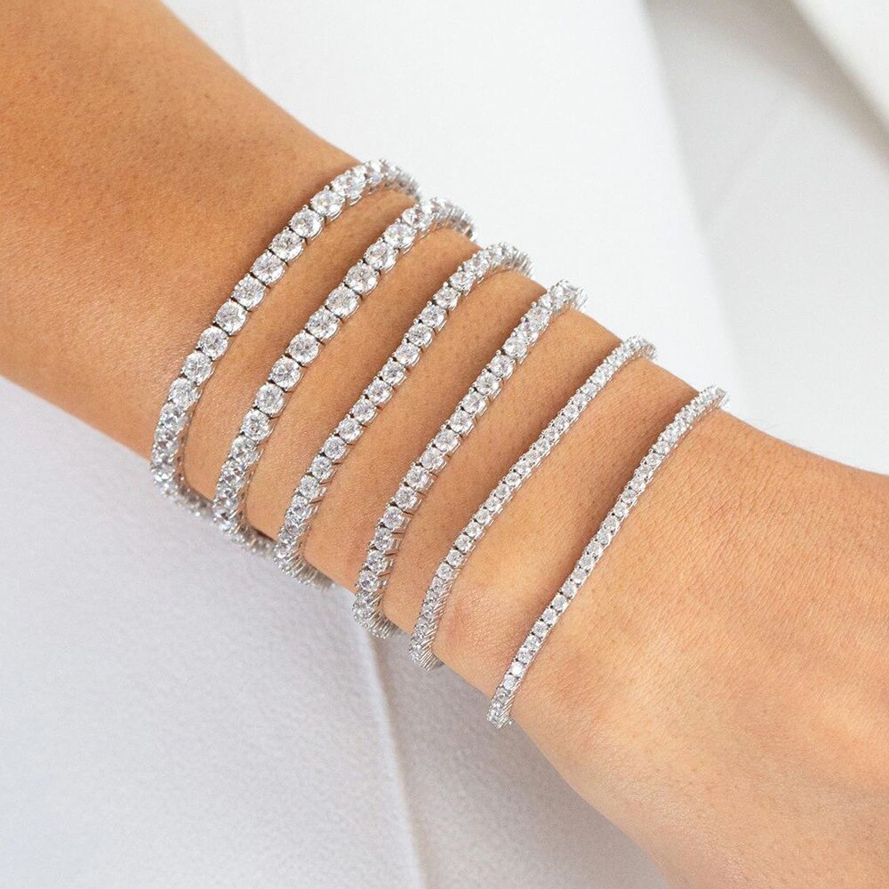 Dames tennisarmband hiphop trendy aaa+ kubieke zirkonia zilverkleurig tiener meisje kristallen ketting aan de hand bruiloft sieraden  h086