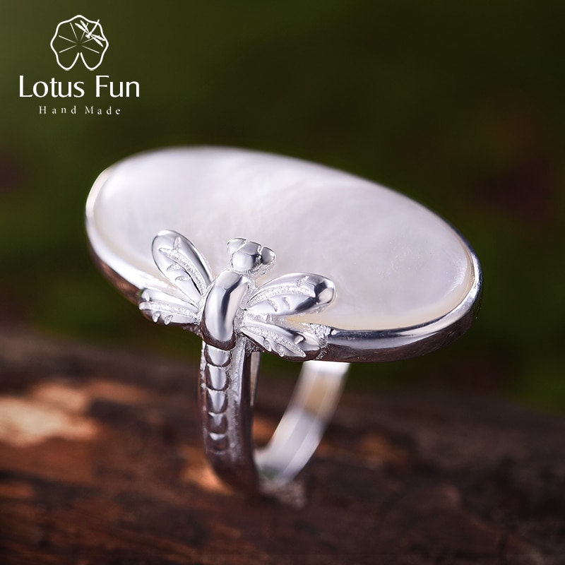 Lotus Plezier Echte 925 Sterling Zilver Natuurlijke Shell Creatieve Handgemaakte Fijne Sieraden Vintage Lange Ringen Voor Vrouwen Bijoux