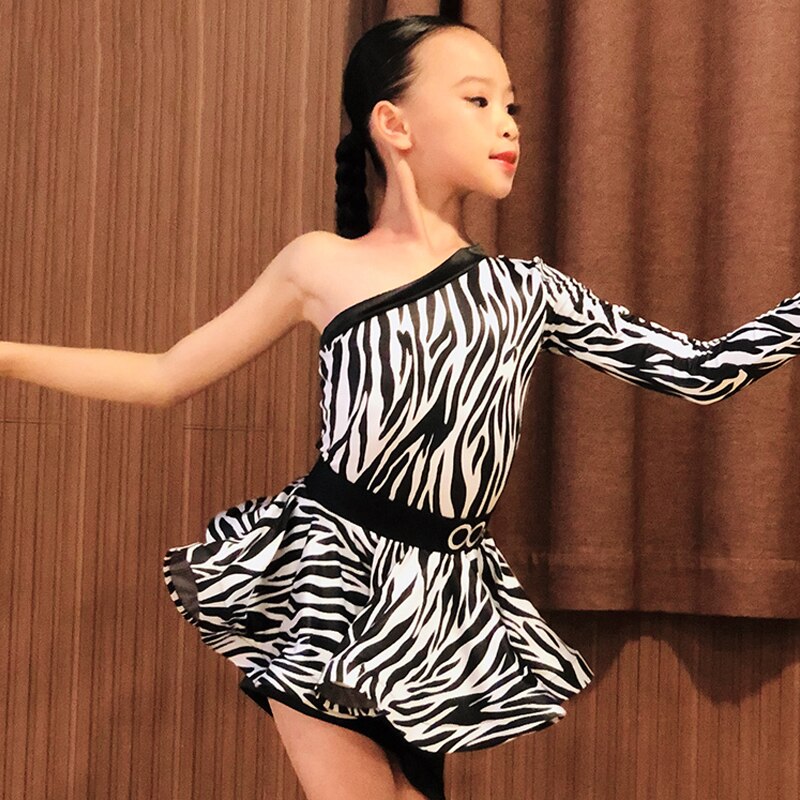 Latin Dans Jurk Voor Meisjes Praktijk Kleding Zebra Streep Print Zomer Dans Set Cha Cha Samba Salsa Dans Kostuums Kids BL4364