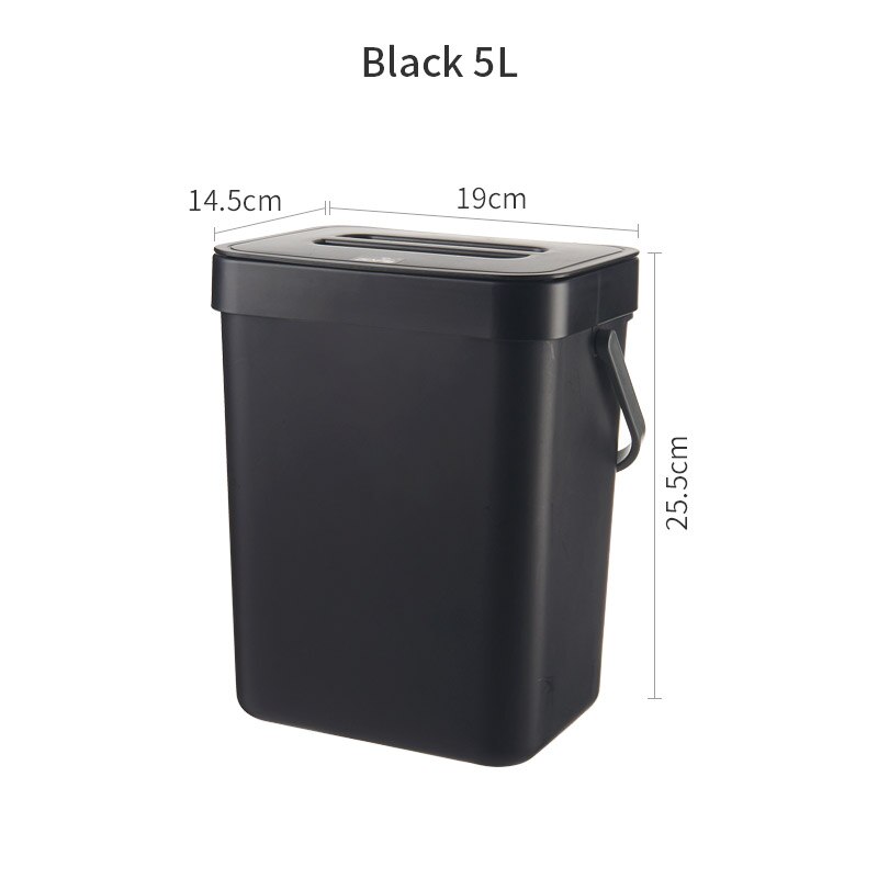 3/5/7L Hanging Trash Can for Kitchen Nordic Wall Mounted Bathroom Trash Bin Wastebasket Toilet Bucket with Cover Ashcan: Black-5L