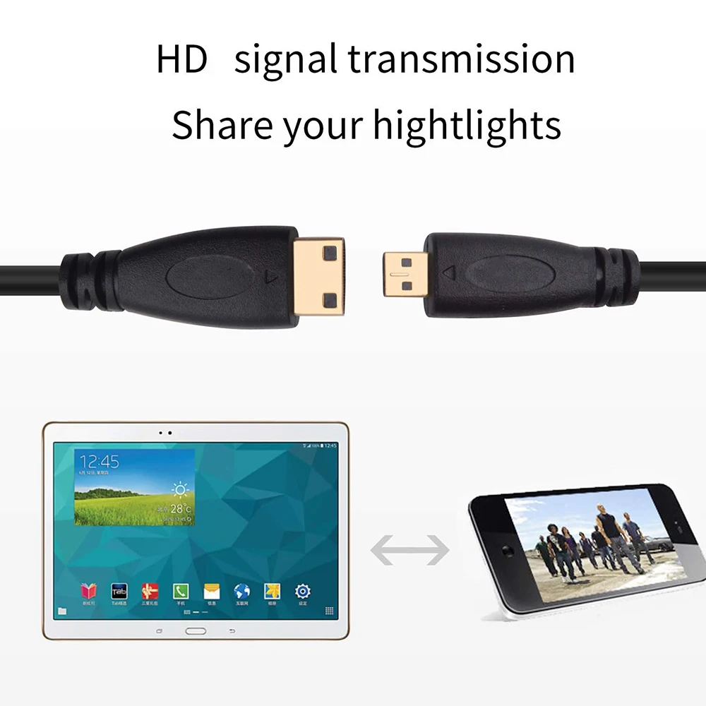 Câble Micro-HD Mini-HD 1080P HD1.4, adaptateur de Type C à D, cordon vidéo Compatible avec Raspberry Pi 4, caméra de tablette, moniteur Portable