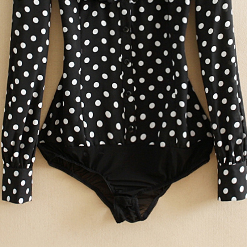 Body blusa Mujer Bodysuit Blusas camisa femenina Blusas Mujer Ruffle negro Polka Dot Chiffon ropa de manga larga