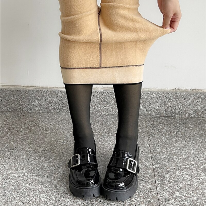 Medias negras de terciopelo para mujer, pantimedias negras con piernas desnudas, artefacto de otoño e invierno, medias gruesas atadas al desnudo