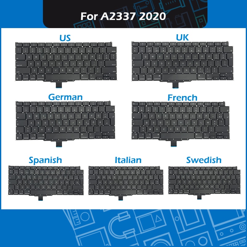 År laptop  a2337 tastatur til macbook air 13 &quot;  m1 a2337 tastaturerstatning us uk fr sp it ger se layout emc 3598