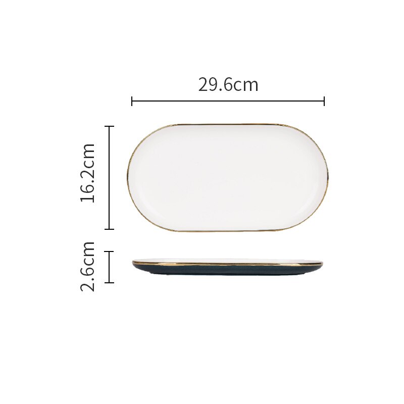 Golden Stroke Ceramic Dinner Set Plates and Dishes Nordic Modern Blue Color Glaze Plates and Bowls Steak Pasta Western Tableware: Plate-29.6x16.2cm