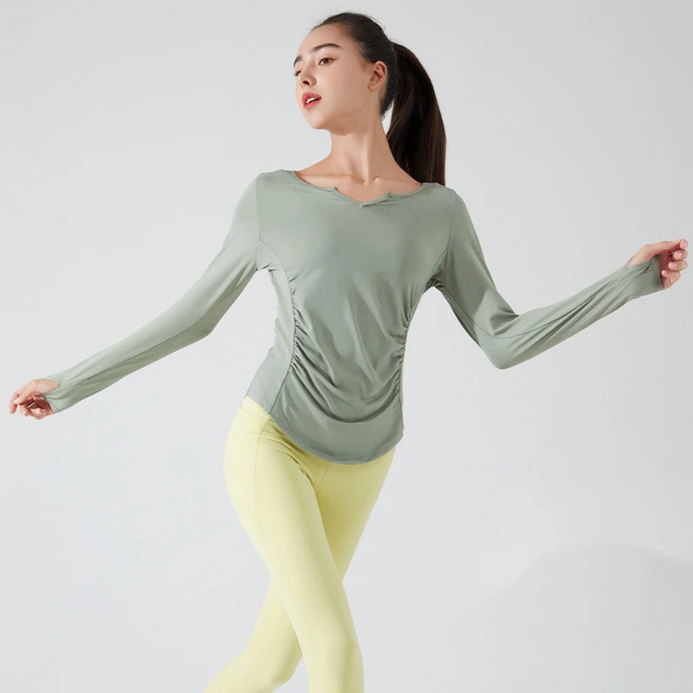 Stown-ropa deportiva para culturismo, camiseta de manga larga para gimnasio, Fitness, ropa de mujer con agujero para el pulgar, Top plisado adelgazante para Pilates y Yoga