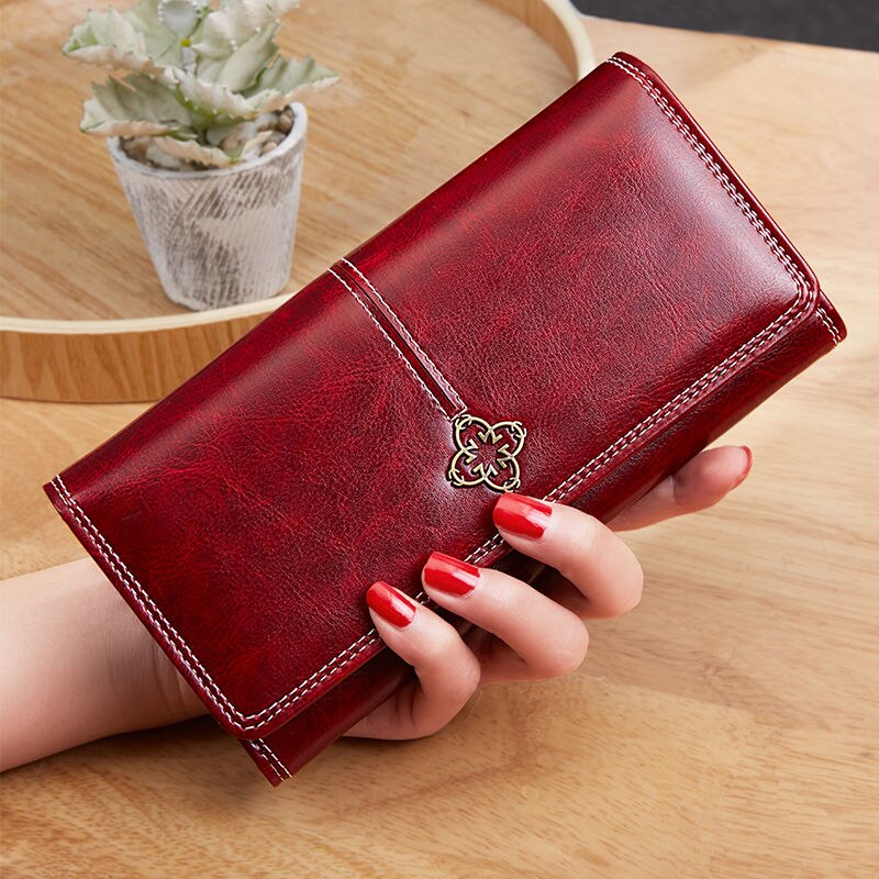 Puimentiua Retro Hasp Vrouwen Portemonnee Wax Olie Huid Portemonnee Dame Lange Lederen Clutch Bag Portemonnee Kaarthouder Carteira Feminina