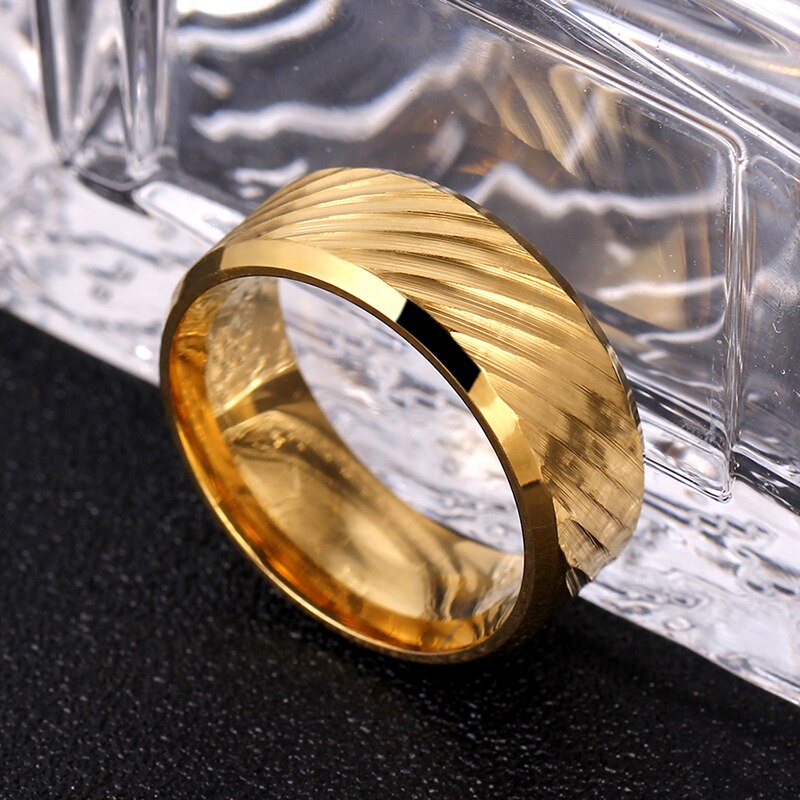 8mm Gold Color Stainless Steel Ring Water Wave Rings For Man and Women