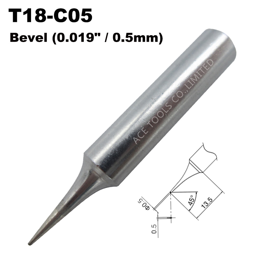 T18-c05 lodde spids skrå 0.5mm pasform hakko fx -888 fx-888d fx -8801 fx-600 blyfri jernbit dyse svejsehåndtag blyant