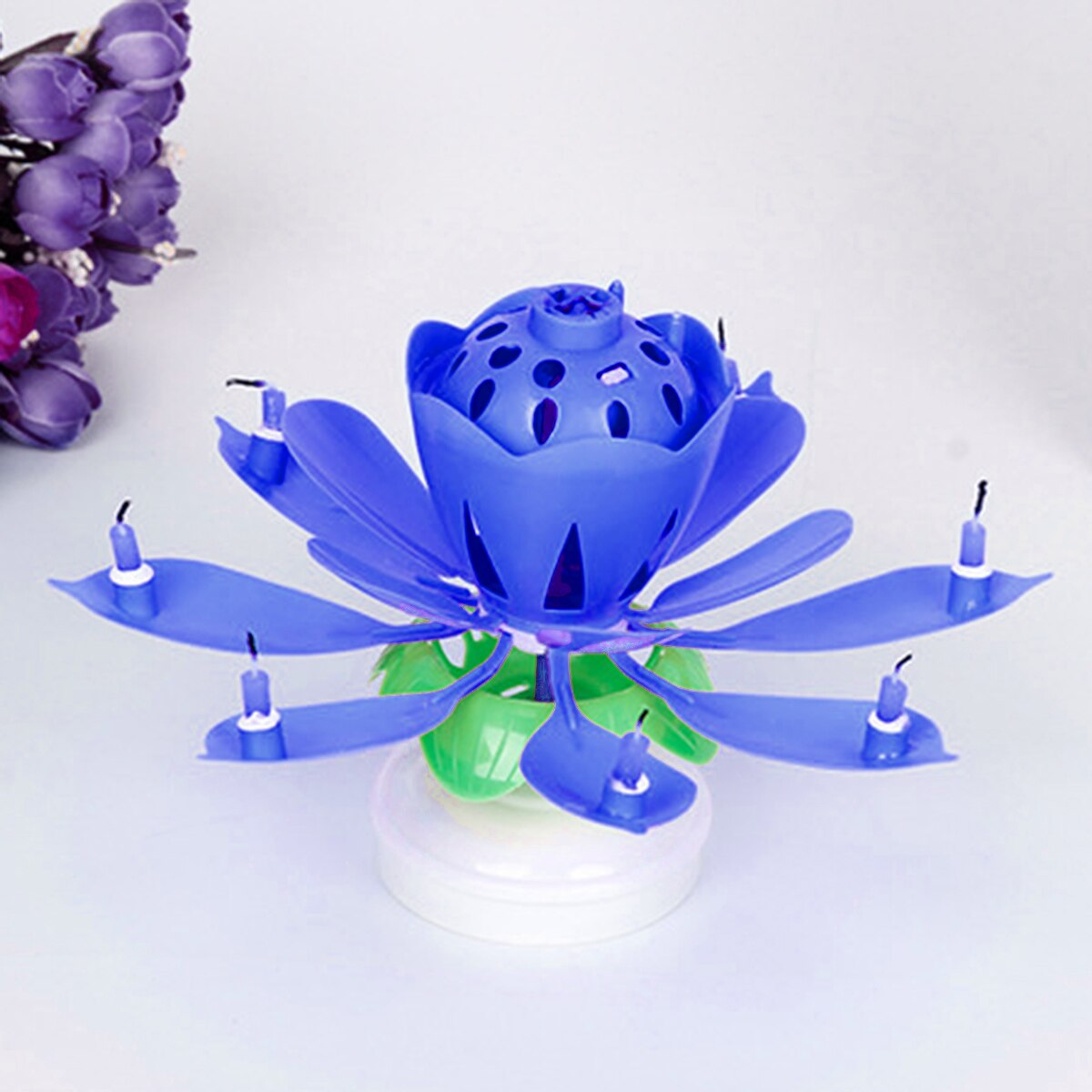Innovative Cake Topper Musical Blooming Lotus Flower Double-deck Rotating Happy Birthday Candle Light Party DIY Cake Decoration