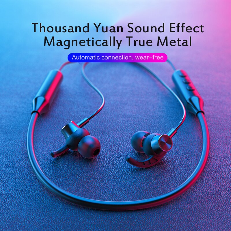 Wireless Bluetooth Earphone Magnetic Wireless Sports Headphone Stereo Hanging Neck Metal Magnet Bluetooth Headset