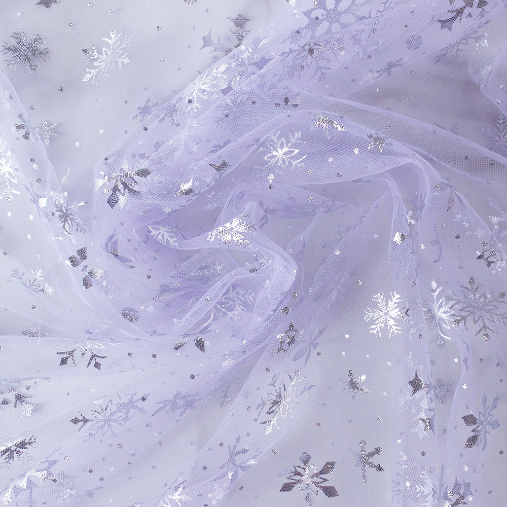 Silver Snowflake Tulle Mesh Fabric Girl Doll Dress Christmas party wedding Decration DIY Sewing Cloth accessories: 6 yards / PURPLE