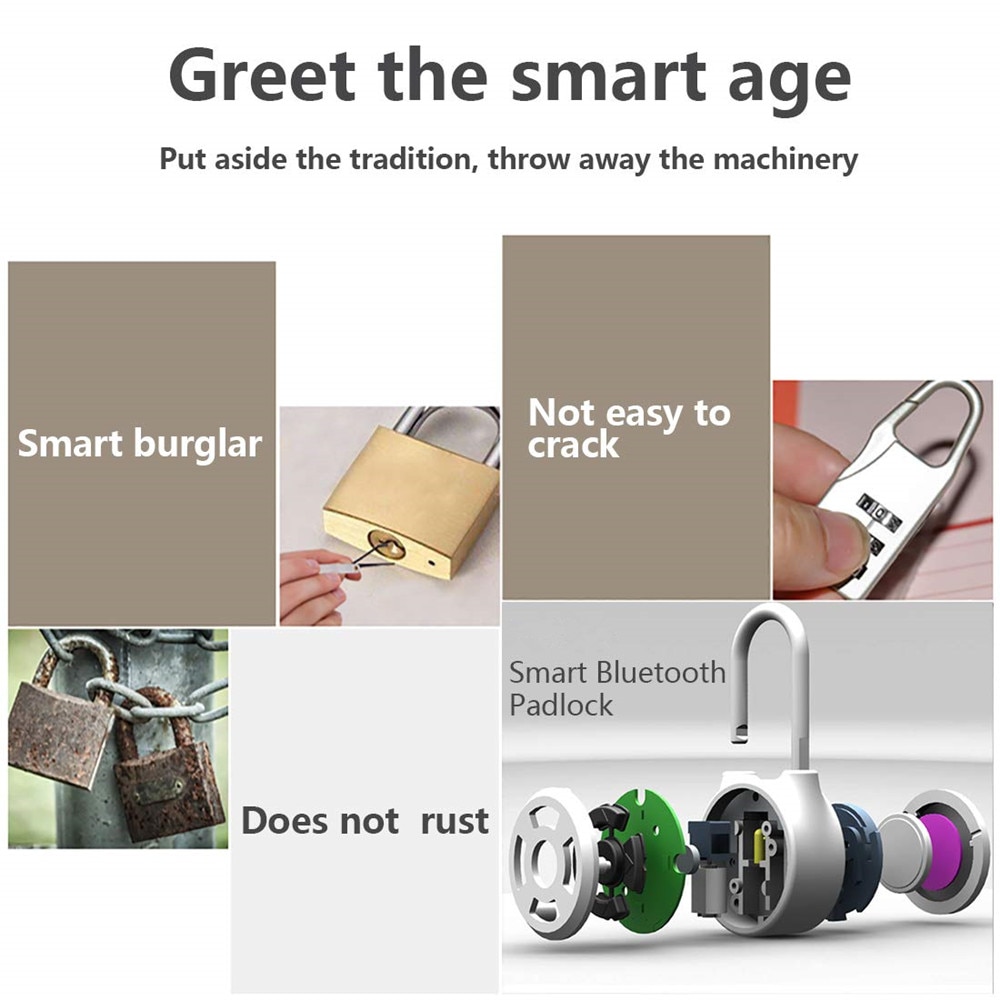 Cadenas électronique Bluetooth APP portable | Système d'alimentation USB, verrou de voyage vol de bagages