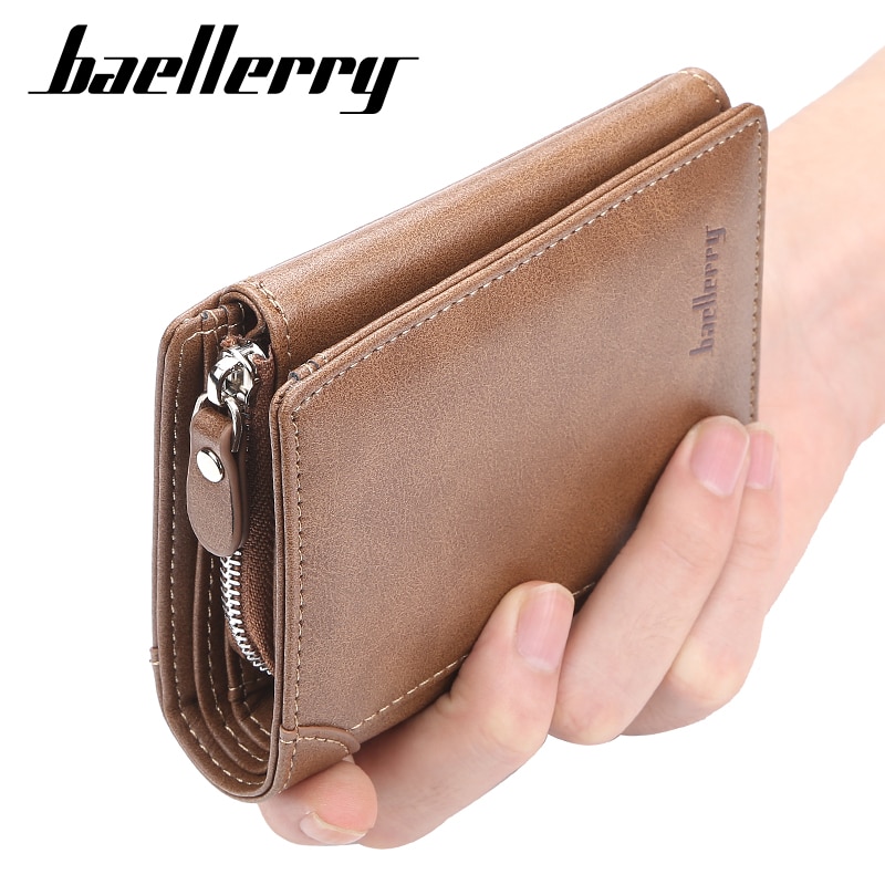Baellerry PU cuir hommes portefeuilles court homme sac à main avec poche à monnaie porte-carte à trois volets portefeuille hommes pochette d'argent