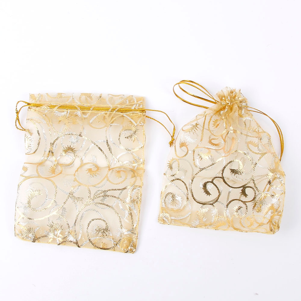 100Pcs/Bag Gold Organza Bags 9x12cm Nice Jewelry Packaging Bags Wedding Christmas Pouches Bag