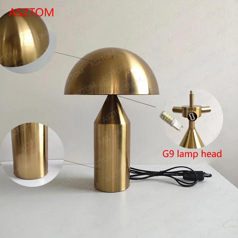 Dia25cm Black White Gold table Lamp mushroom Lamp for Bedroom Study Living Room Decoration Desk lamp