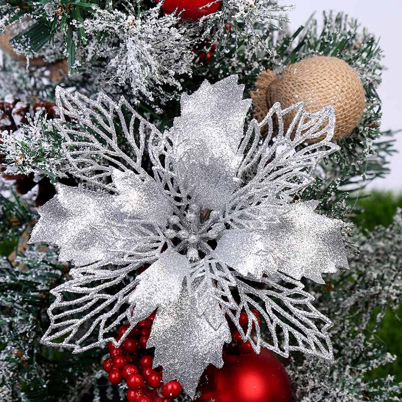 6pcs Glitter Kunstmatige Kerst Bloemen Vrolijke Kerstboom Decoratie Ornamenten Xmas Party Supplies Nep Bloemen Hoofd