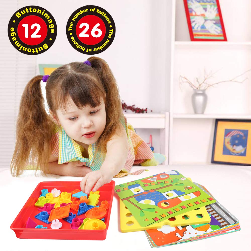 Button Art Toys,Color Matching Mosaic Pegboard Early Learning Educational 3D Puzzles for Boys and Girls