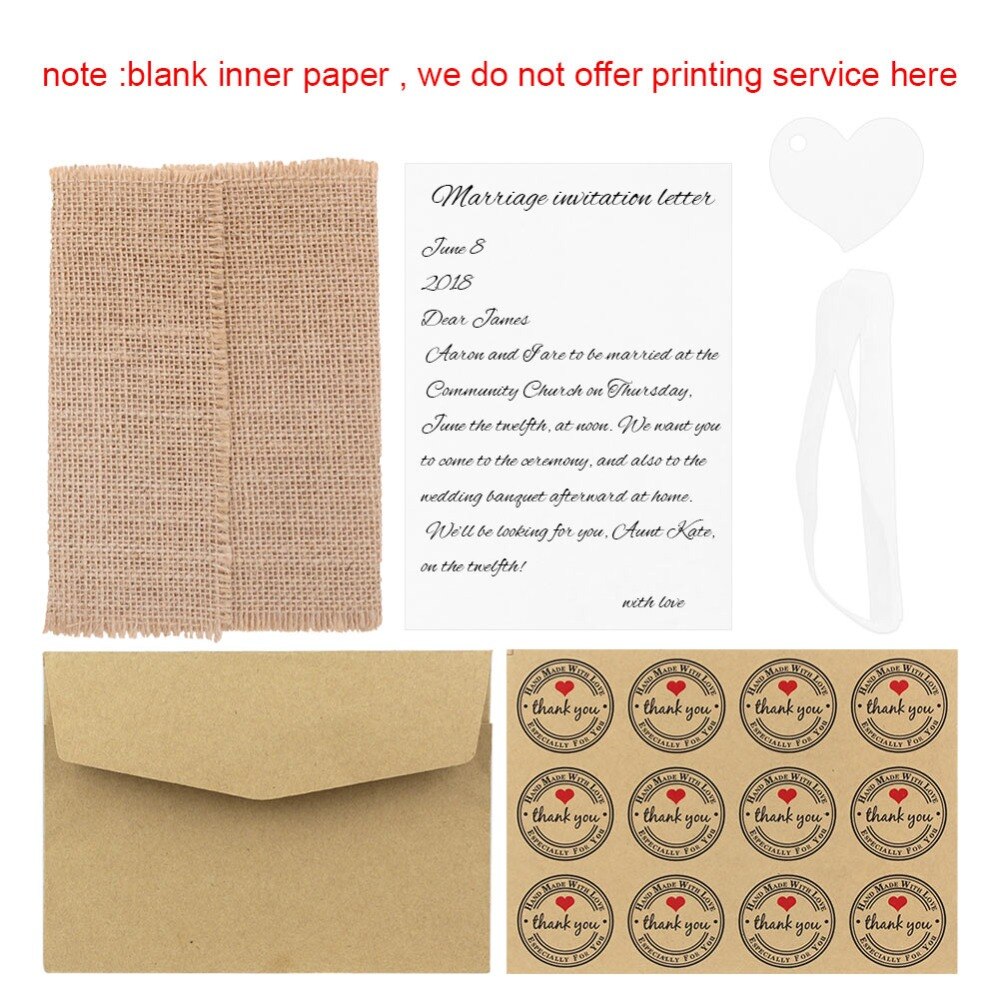 OurWarm-carte d'invitation vierge 50 pièces | Enveloppe en toile de jute et dentelle en cœur, pour invités, décoration de mariage