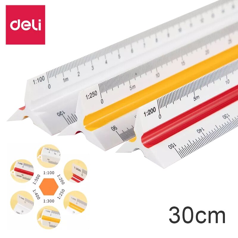 Deli Triangular scale ruler Trigonous scale triangle high precision student stationery E8930