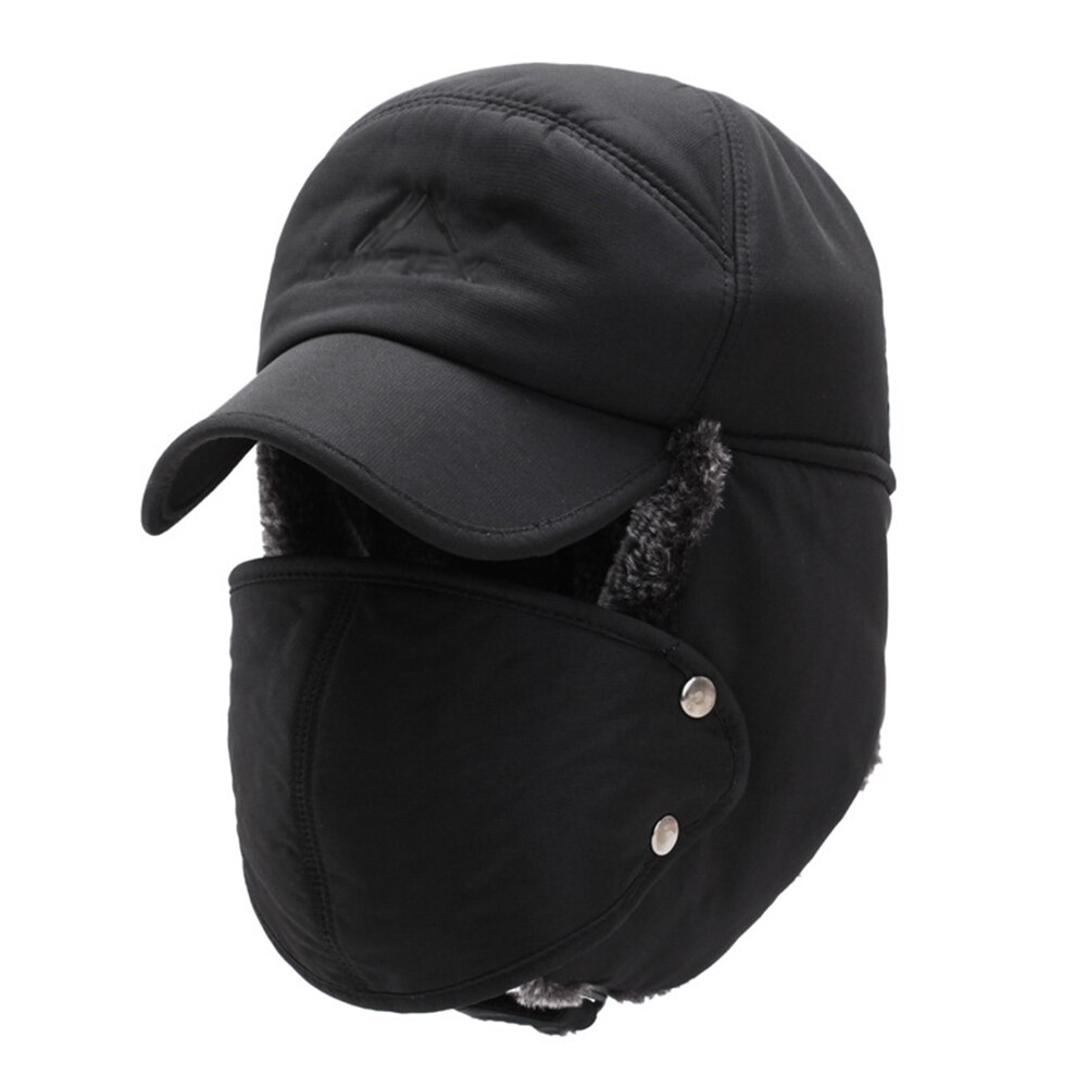 Sport avec oreille rabat casquette trappeur chapeaux coupe-vent masque détachable imperméable neige Ski masque chapeau pour snowboard randonnée: Black