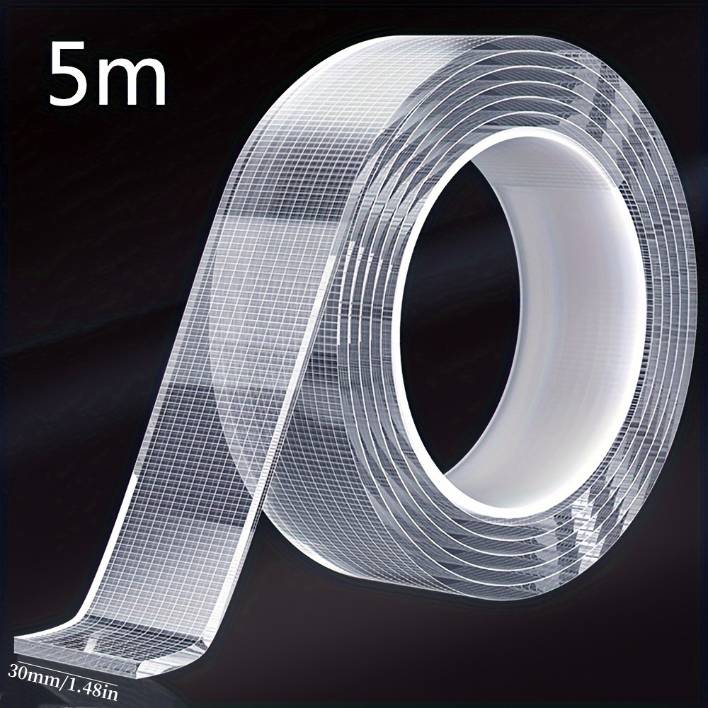 Nastro biadesivo nano ultra resistente da 5 m - Trasparente, rimovibile e impermeabile - Striscia adesiva extra resistente e per un uso infinito