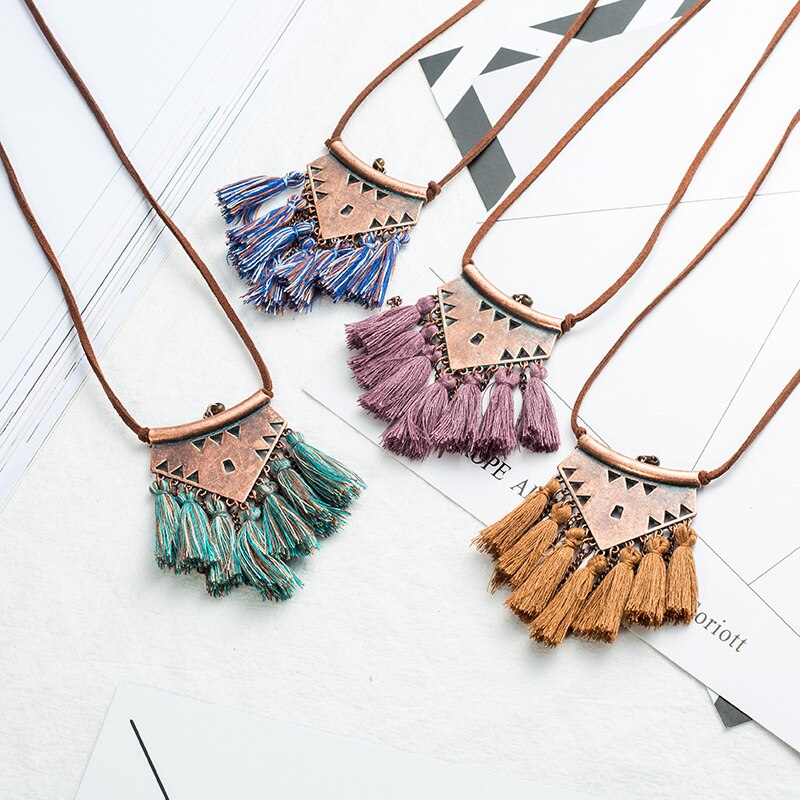 Vintage Boho Ethnic Tassel Necklace Long Leather Chain Sweater Necklace Pendant For Women Winter Jewelry Accessories Sales Item