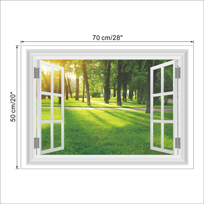 Forest Tree Sunshine 3d Window Wall Stickers Living Room Bedroom Decoration Natural Scenery Pastoral Mural Art Diy Home Decal