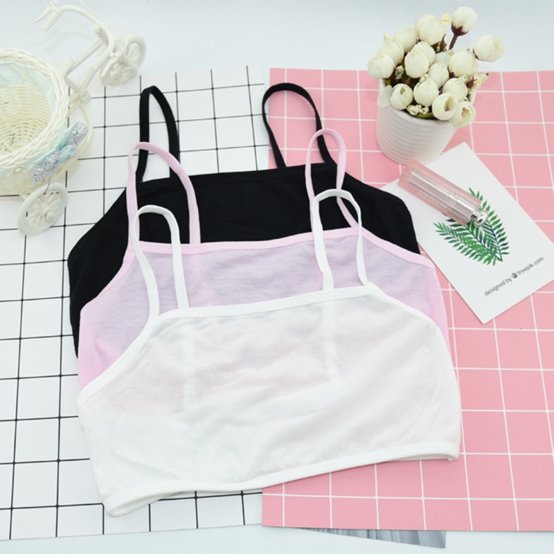 Puberty Teenage Girl Cotton Underwear Student Brassiere Training Bra Solid Color