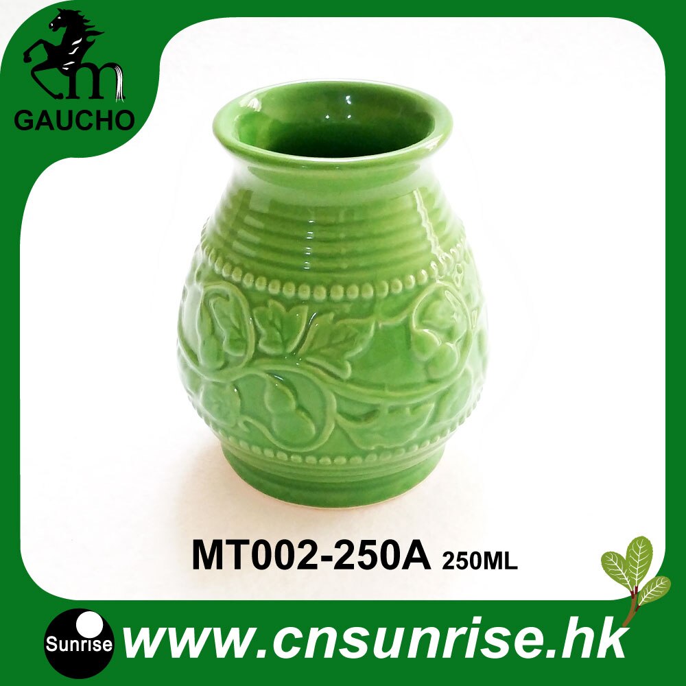 1 stks/partij Delicate Paraguay Yerba Mate Calabaza Keramische Kalebas Cups Met Emboss Kalebas Patroon MT002-250A