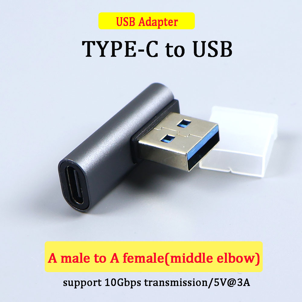 90/180 -graders vinkel c-adapter c usb c otg till usb-omvandlare u-formad usb -c 3.0 -kontakt för android-dator, telefon, surfplatta: Mörkgrå