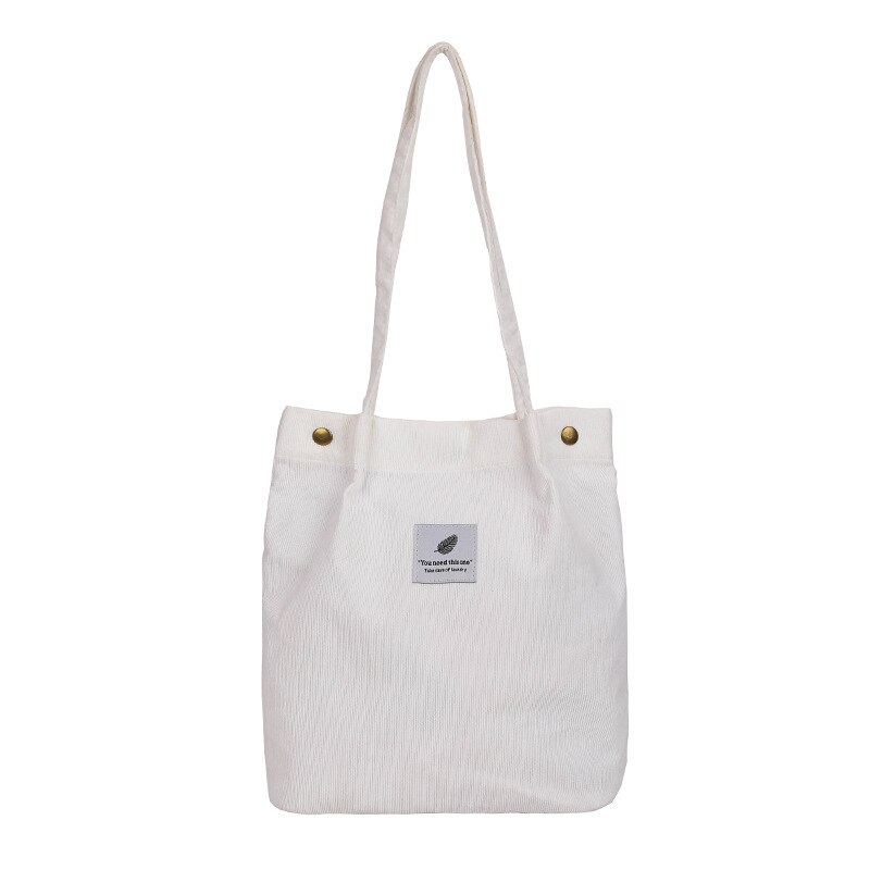 DWTS Hoge Capaciteit Vrouwen Corduroy Tote Dames Casual Effen Kleur Schoudertas Opvouwbare Herbruikbare Vrouwen Winkelen Strandtas: 2white
