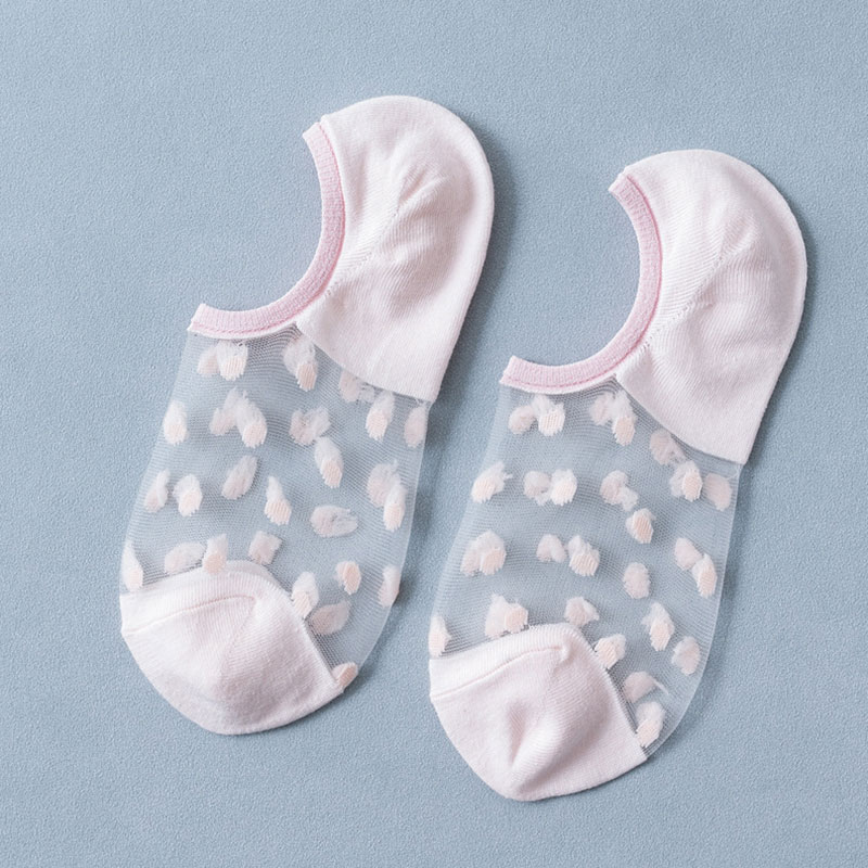 Calcetines de encaje de cristal para mujer, medias de seda transparentes, elásticas e invisibles, tobilleras, para verano: Pink