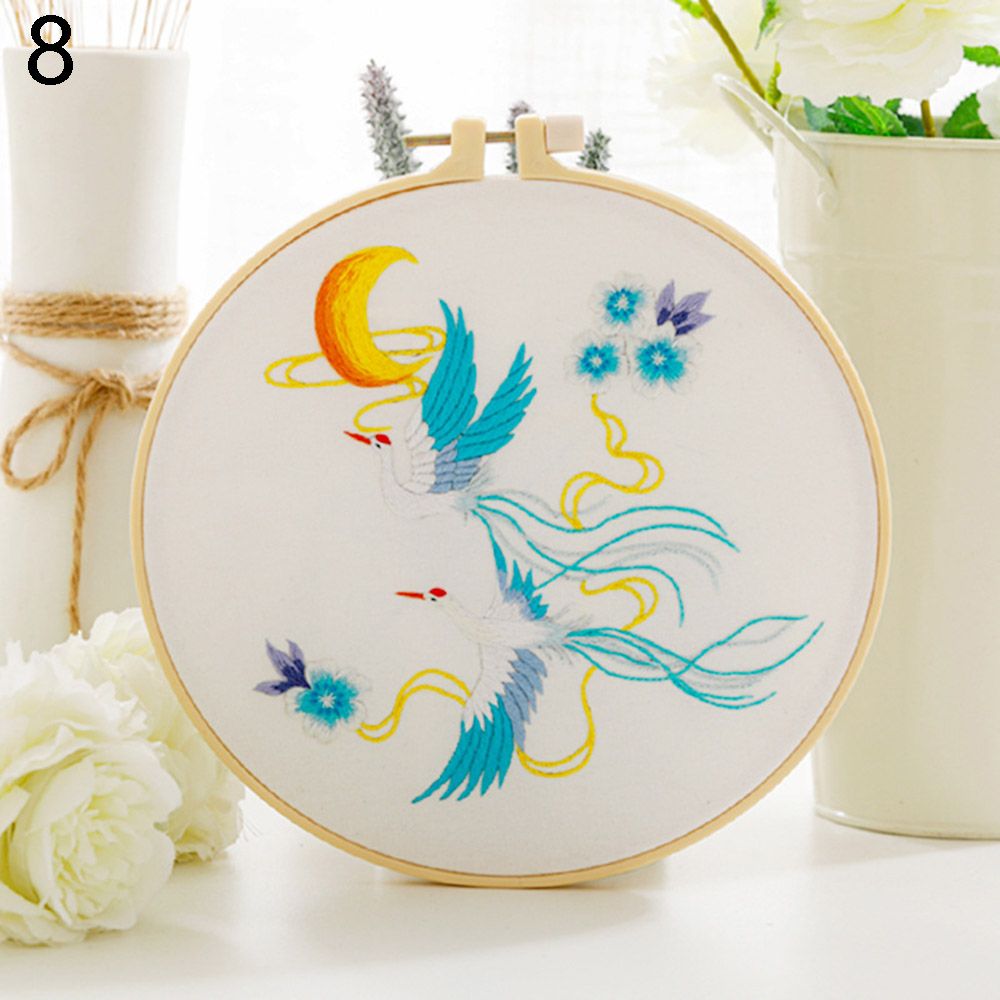 Embroidery Hoop Cross Stitch Needlework Handmade Sewing Flower Pattern Printed Embroidery Kit DIY Art Craft Painting Home: 8