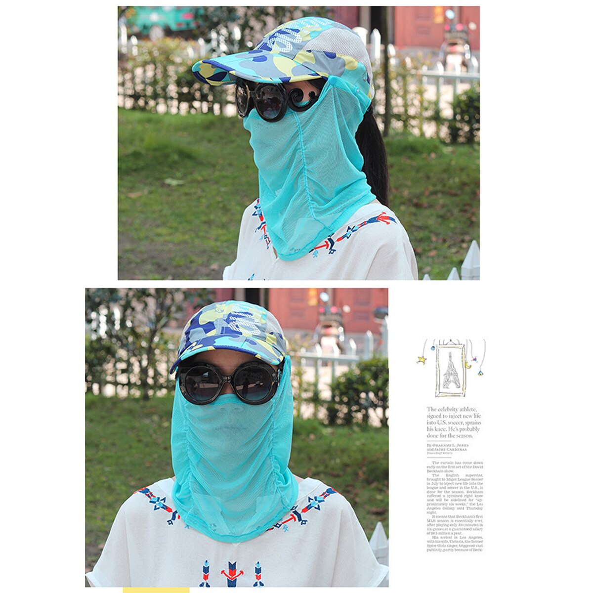 Women Foldable Sun Protection Baseball Cap Outdoor Beach Camping Hat with Removable Neck Face Flap Cover